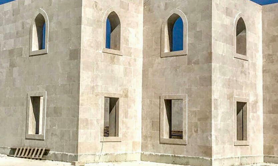 Modern Facade Designs with Light Mix Travertine