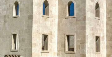 Modern Facade Designs with Light Mix Travertine