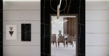Color Harmony and Material Applications in Luxury Hotel and Villa Dining Rooms: Natural Stone Tables and Floors