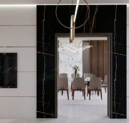 Color Harmony and Material Applications in Luxury Hotel and Villa Dining Rooms: Natural Stone Tables and Floors